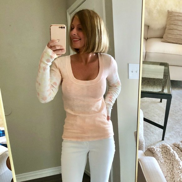 Free People Tops - Free People peach thermal with tie-dye arm detail